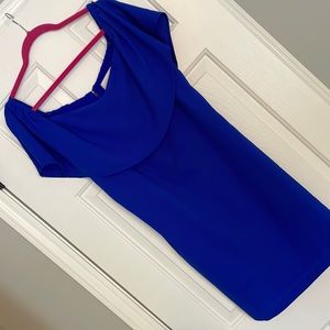 Blue off the shoulder dress. Perfect color dress for all skin tones.